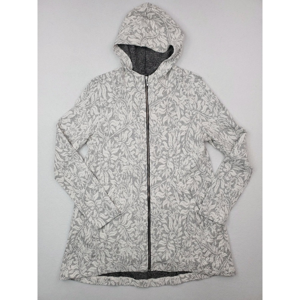 Soft Surroundings Jacket Womens Medium Gray Tunic Hoodie Floral Jacquard Sweater